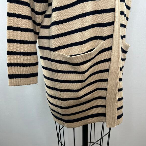 Rodier France Tan Black Stripe Long Sleeve Open Front Woven Cardigan Sweater - Picture 5 of 7